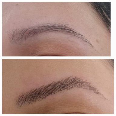 Comparación de cejas antes y después del perfilado.